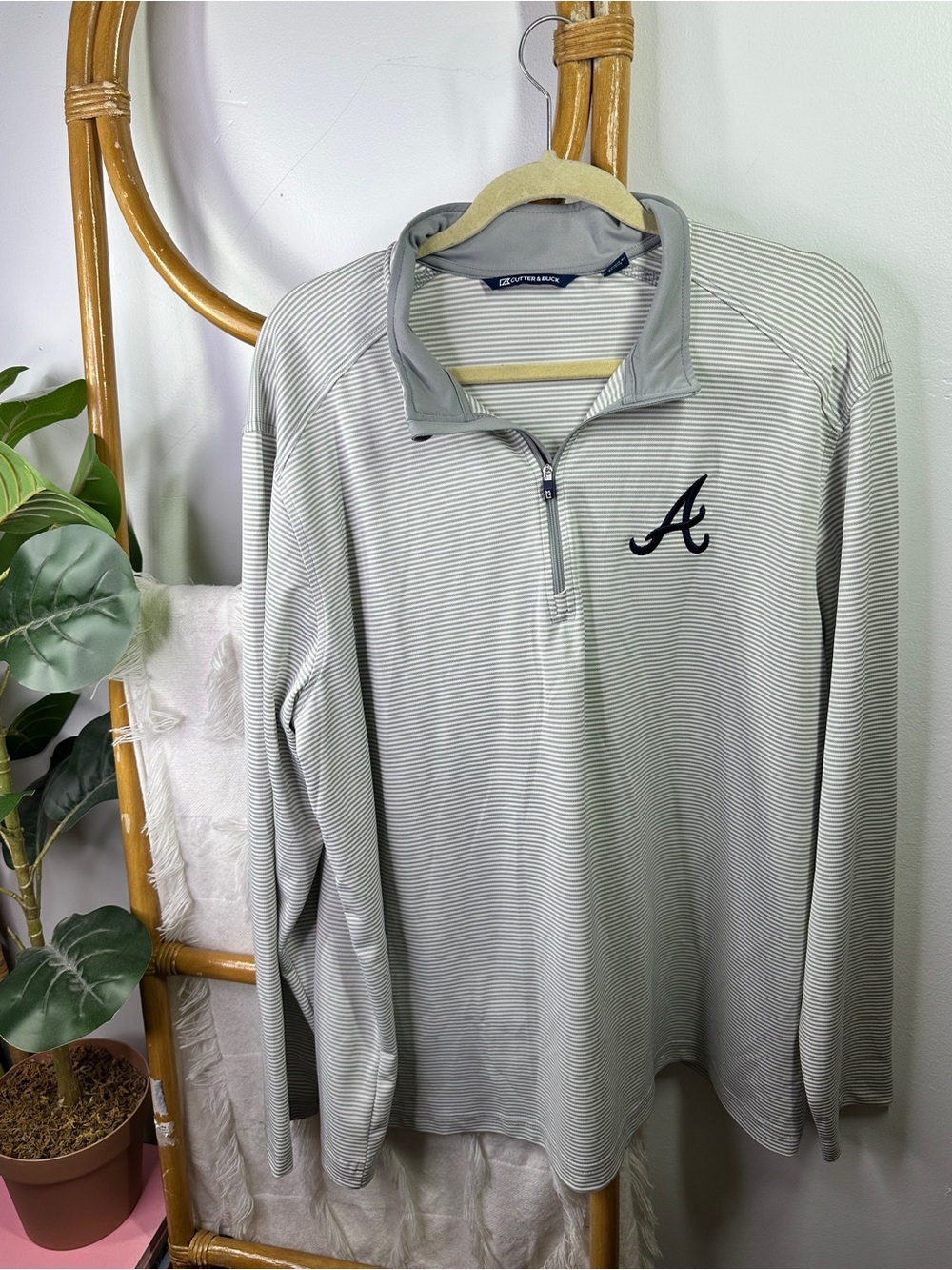 Mens Cutter and Buck Grey Striped Alabama Half Zip Pullover sz XL